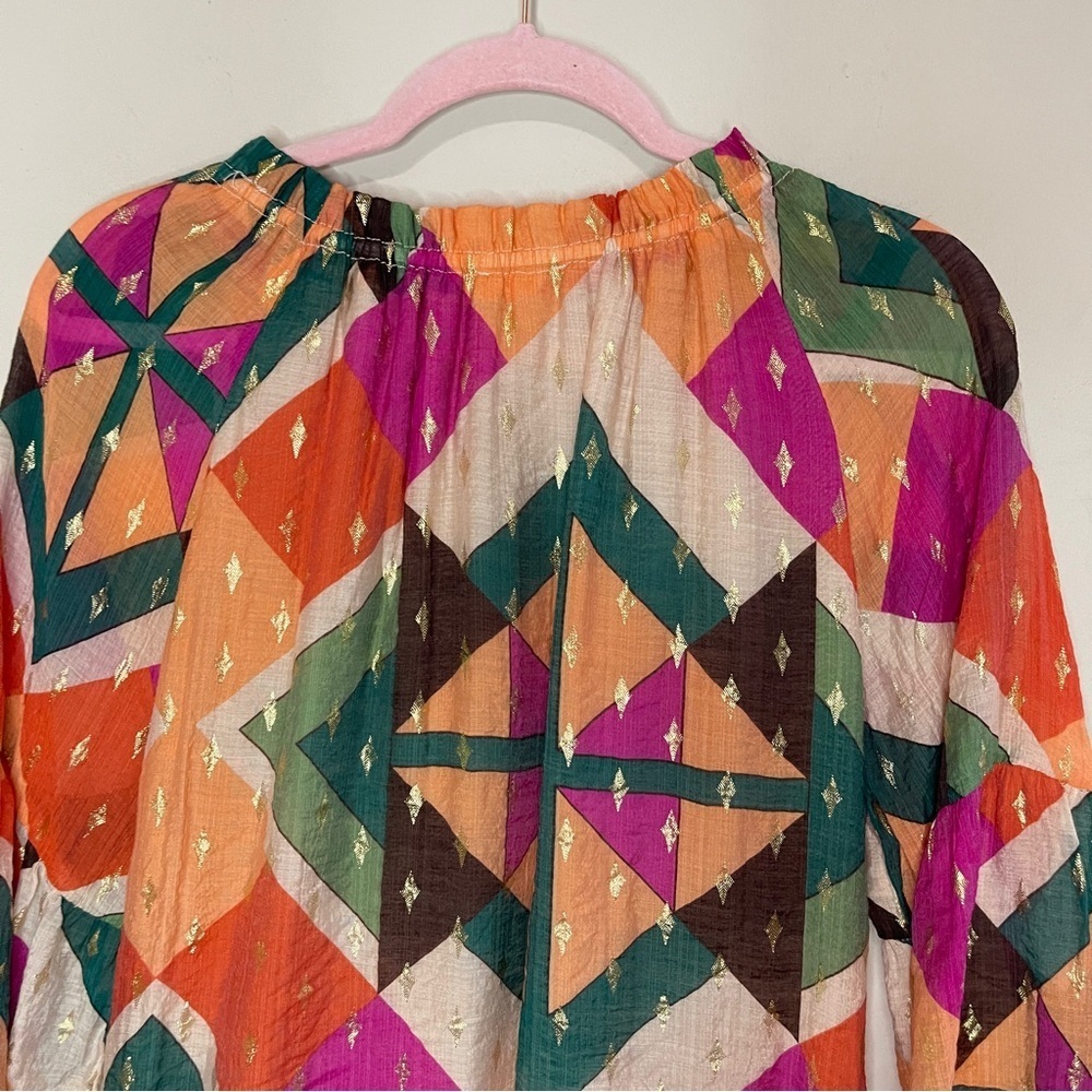 JADE By Melody Tam Bell Sleeve Geometric Print Blouse, Small - Picture 8 of 10